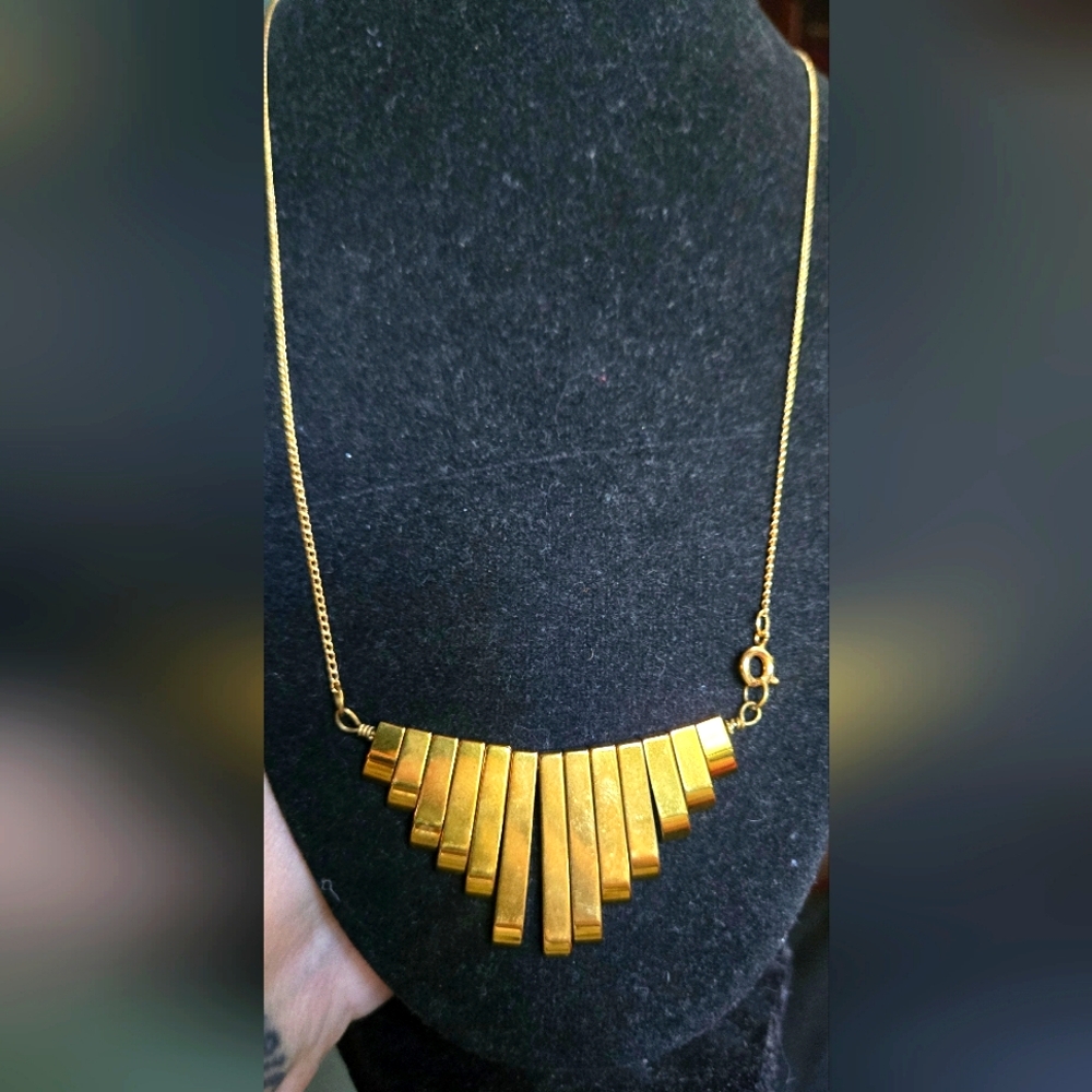 Gold Titanium Bar Necklace 19"